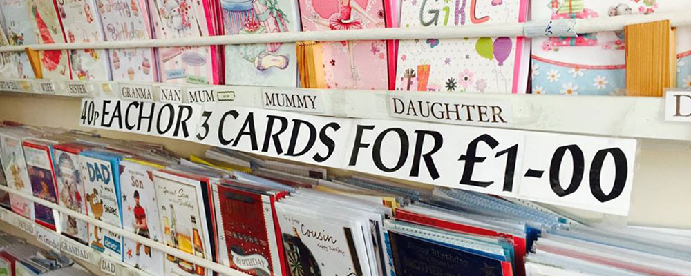 Cards at 3 for £1 or 40p each